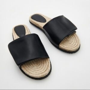 Nwt Zara Chunky Espadrille Slides W/ Velcro Puff  Padded Top Strap Size 38/8